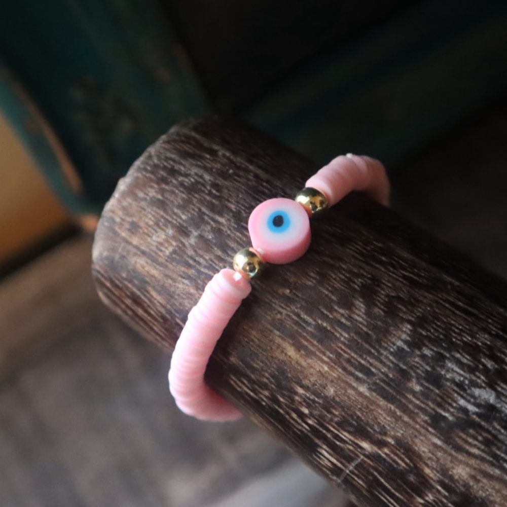 X1 Baby Pink Evil Eye Clay Bracelet